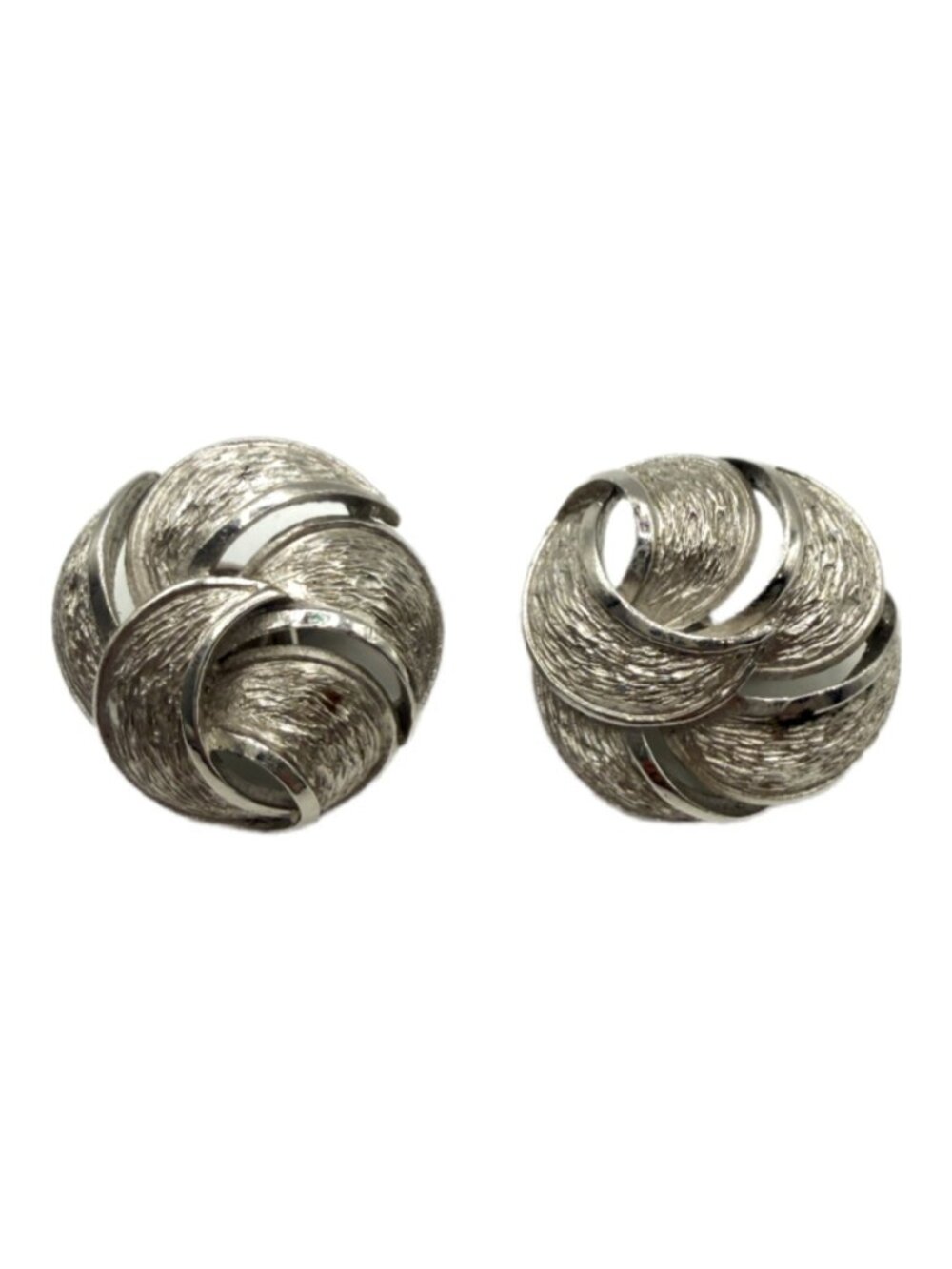 Vintage Crown Trifari Shiny Silver Tone Knot Clip-on Earrings Mid-Century
